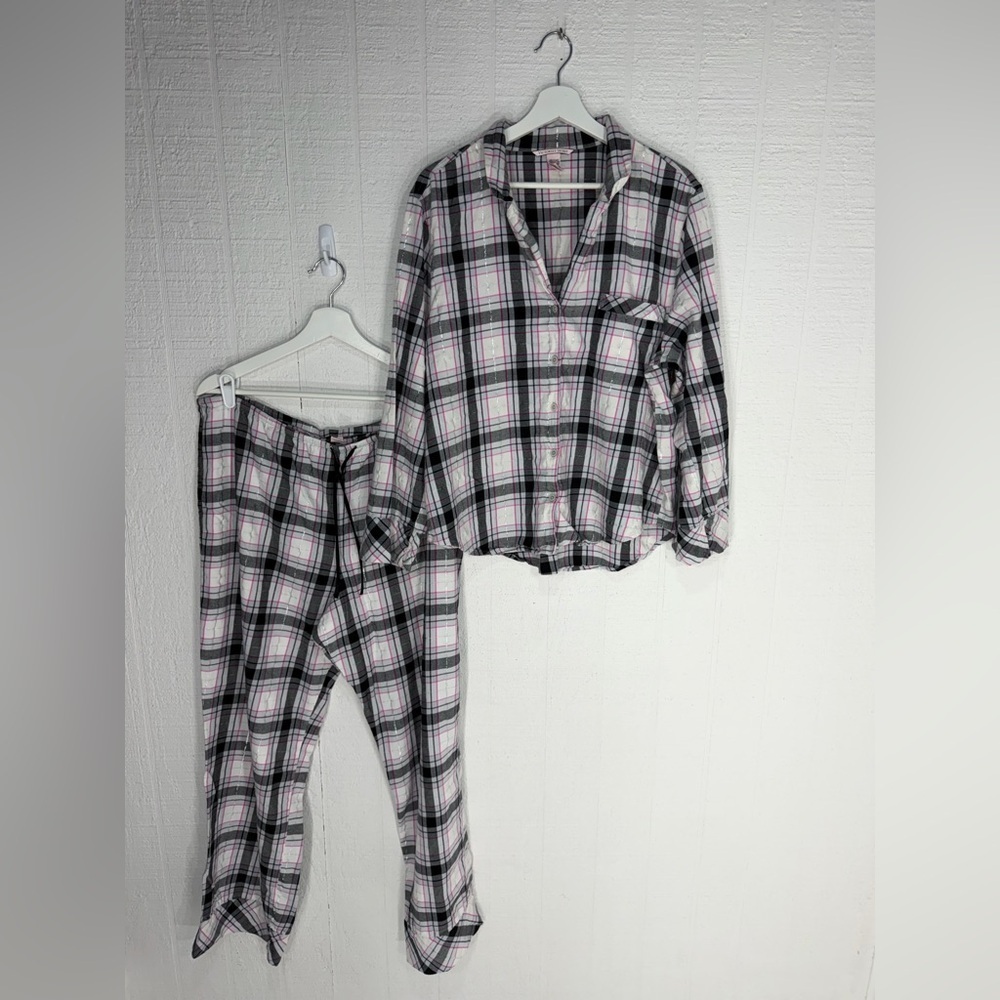 Victoria’s Secret flannel plaid long pajama set pink size XL